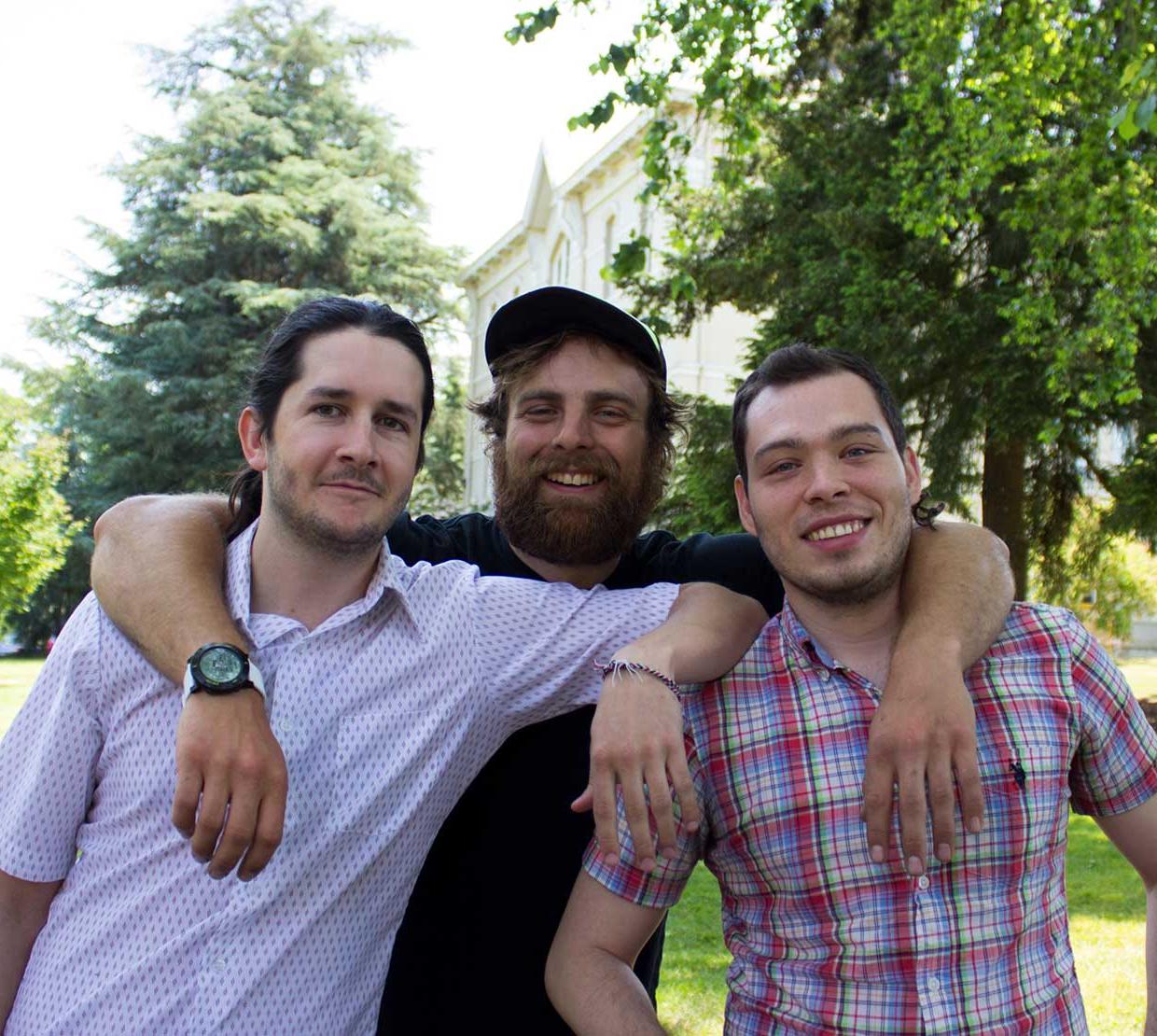Will Mayfield, Andrew Jensen and Sebastián Naranjo Álvarez hanging out on OSU campus