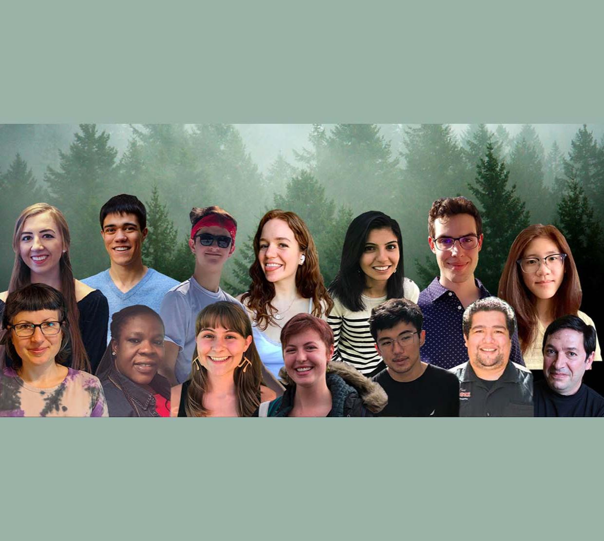 A collage of 14 undergraduate students that were apart of the 2020 OSU Research Experience for Undergraduates.