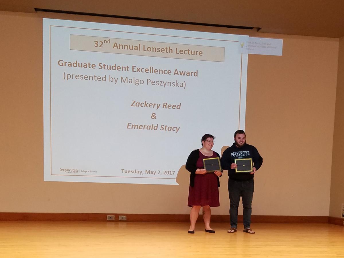 Zackery Reed and Emerald Stacy accepting the Excellence Award 2017.
