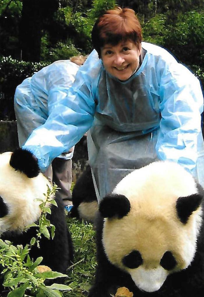 Judy Faucett with pandas 