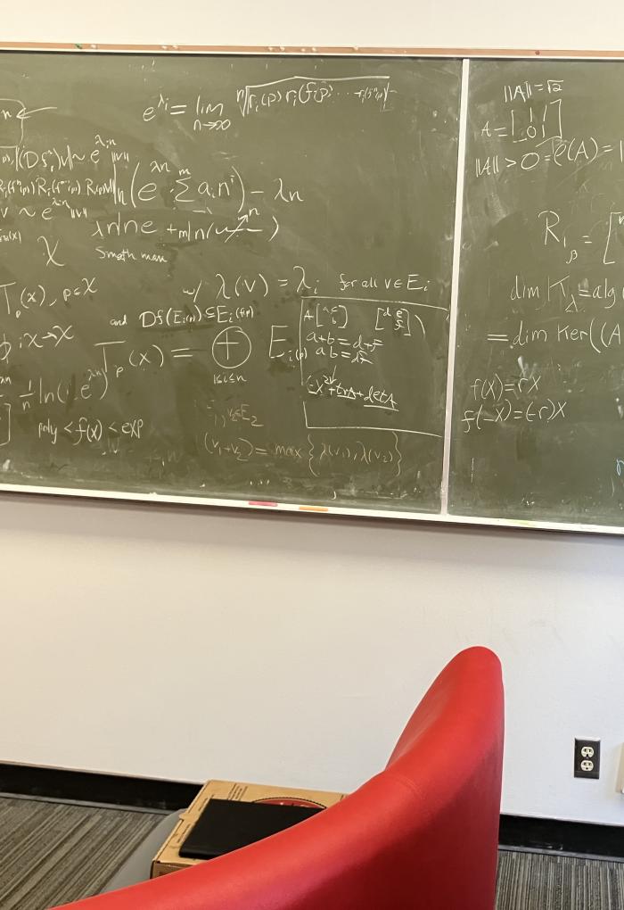 Mathematics equations on a blackboard.